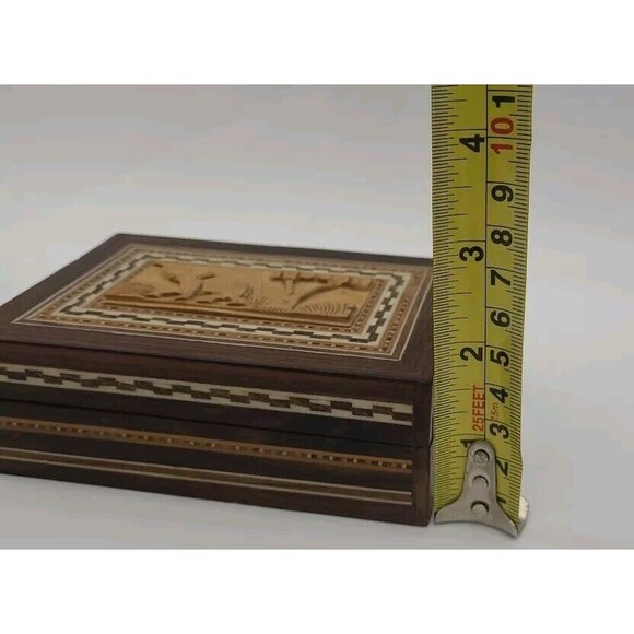 Trinket Box Elephant Tree Wooden Carved Inlaid 5" Box Trinket Box Lined - Picture 11 of 11